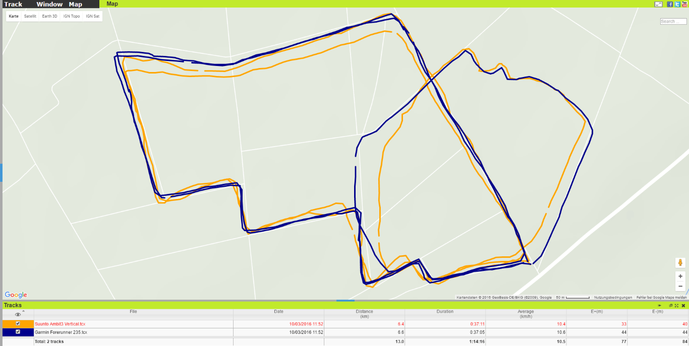 Vergleich der GPS-Aufzeichnung mit Suunto Ambit3 Vertical im Wald