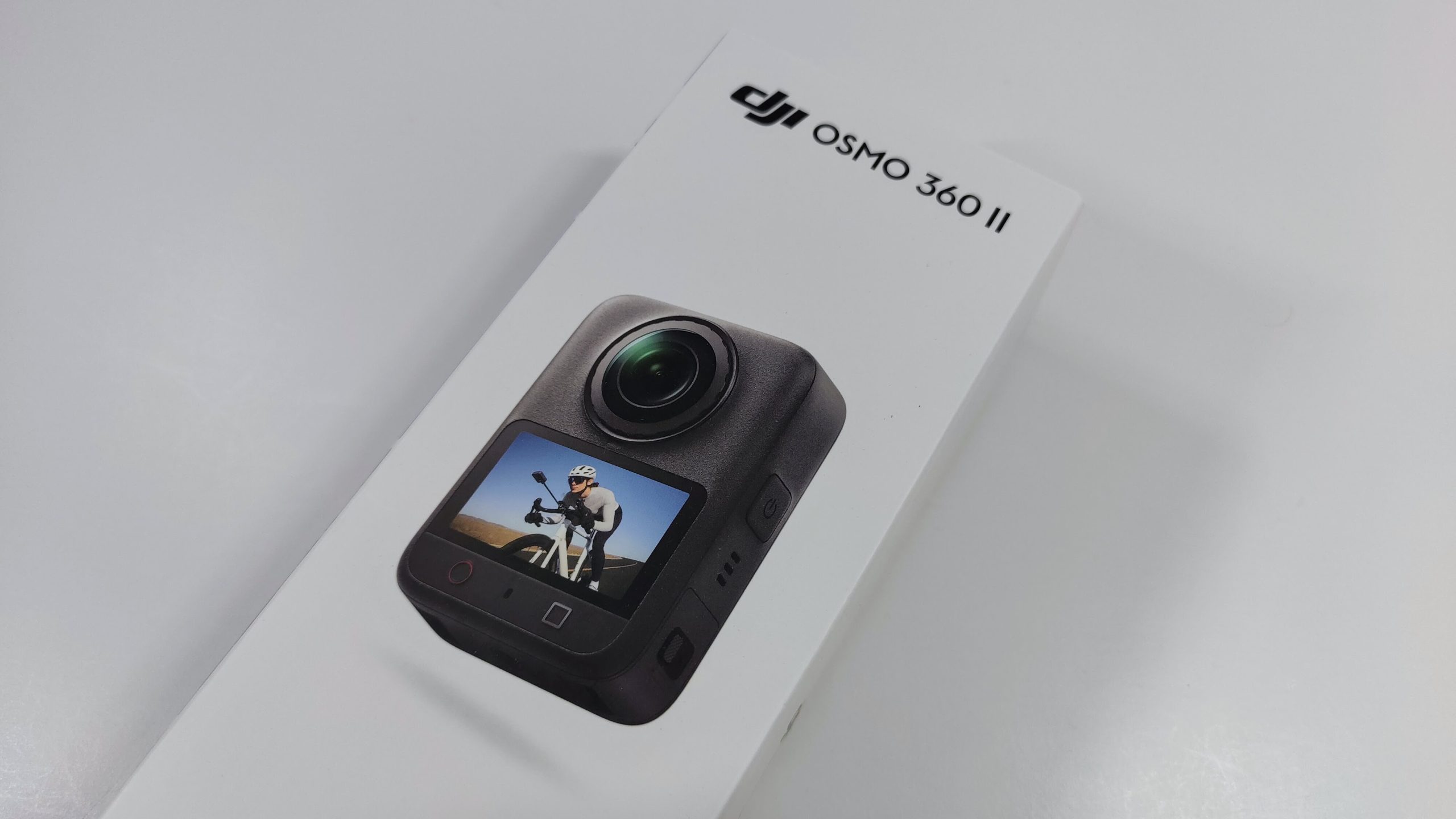 Retail box of the DJI Osmo 360 II on a white surface.